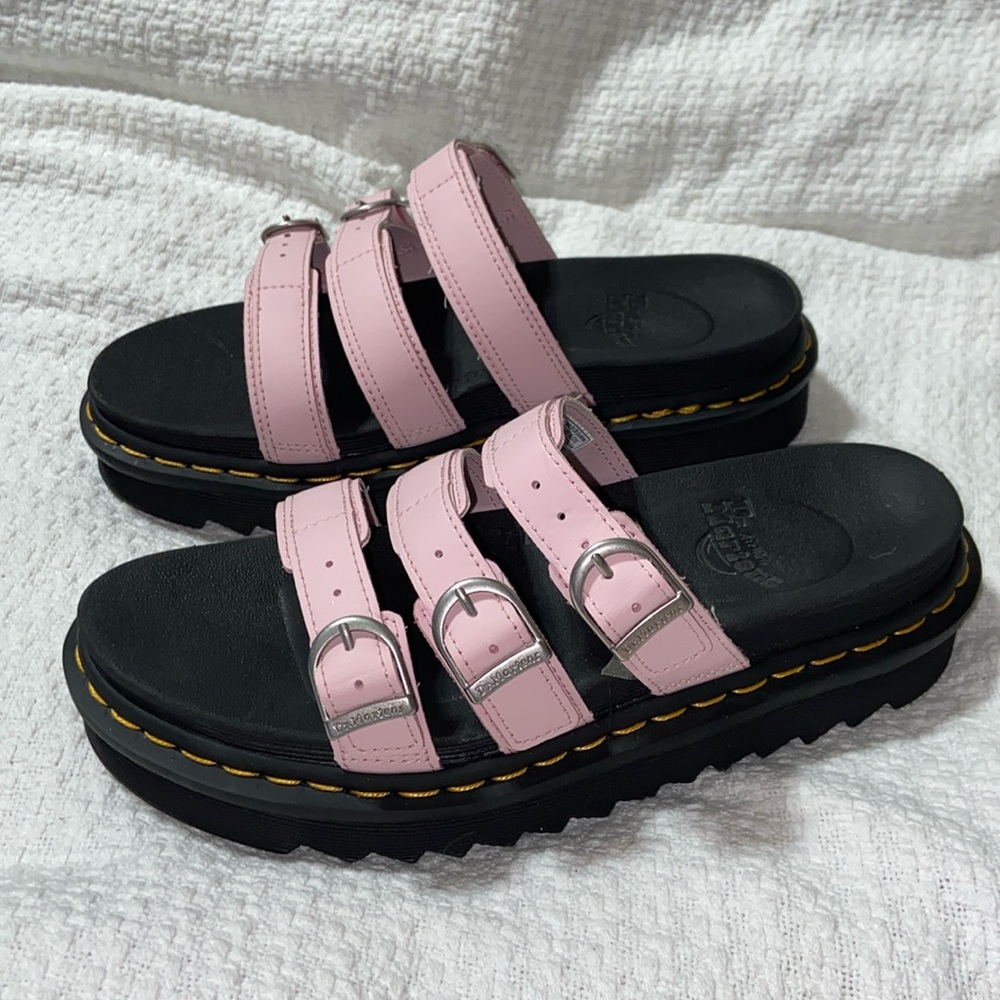 Dr. Martens Blaire Pink Leather Platform Slide Sandals Women's Size 8